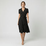 Sophie Wrap Midi Dress with V-Neck and Tie Waist