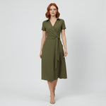 Sophie Wrap Midi Dress with V-Neck and Tie Waist