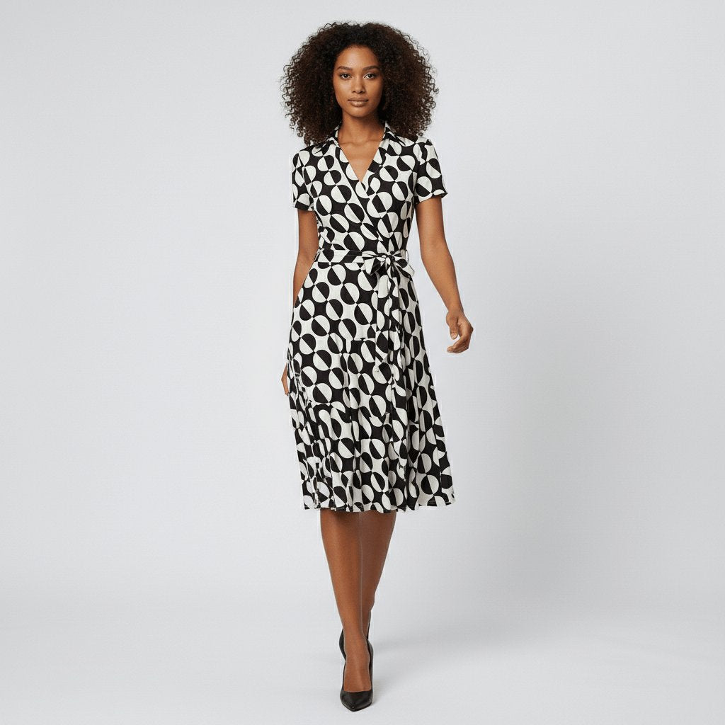 Sophie Wrap Midi Dress with V-Neck and Tie Waist