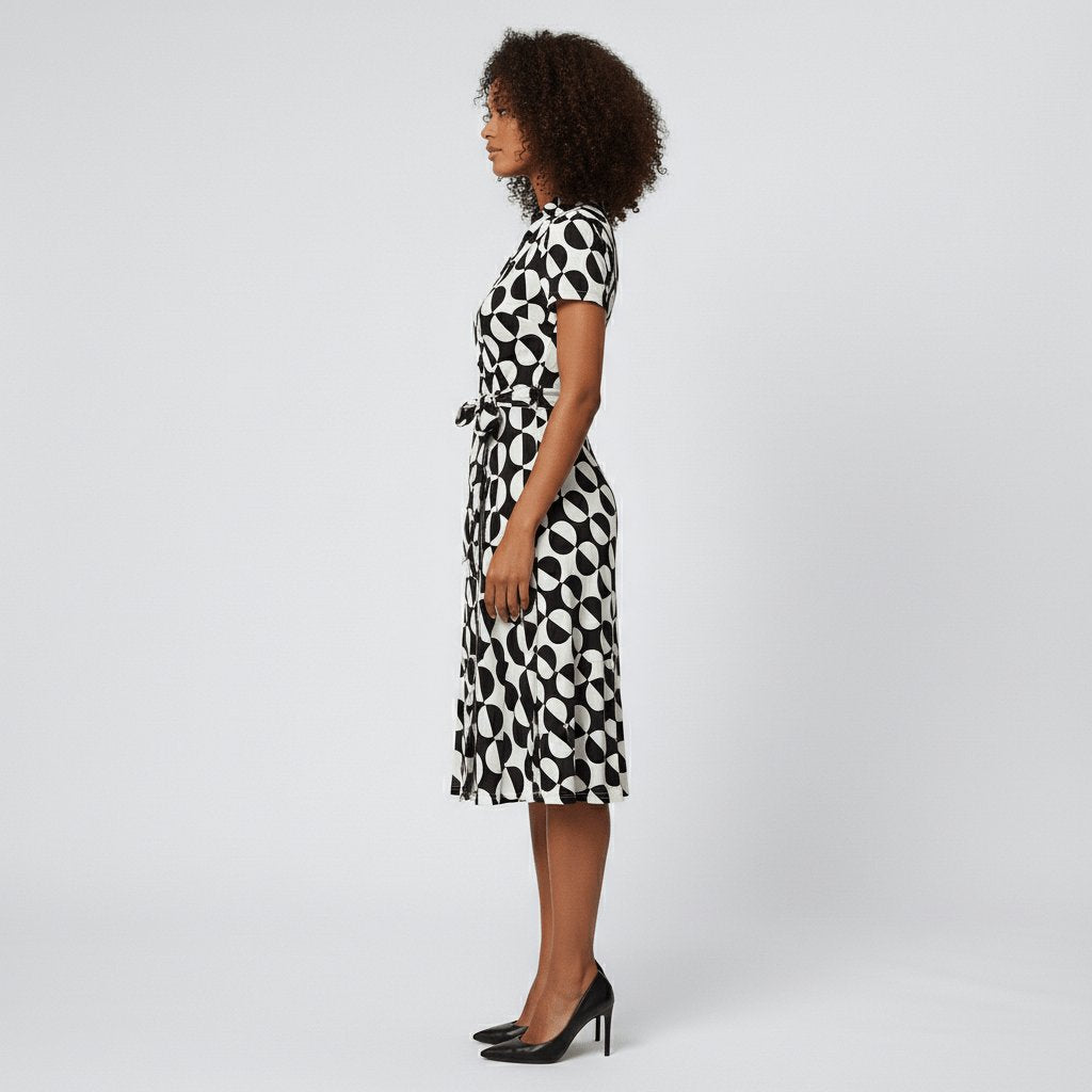 Sophie Wrap Midi Dress with V-Neck and Tie Waist