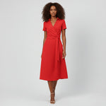 Sophie Wrap Midi Dress with V-Neck and Tie Waist