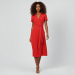 Sophie Wrap Midi Dress with V-Neck and Tie Waist