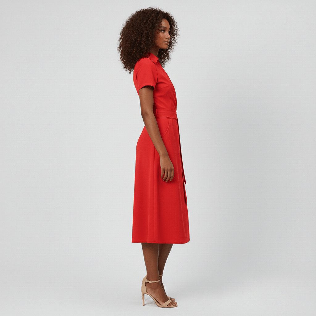 Sophie Wrap Midi Dress with V-Neck and Tie Waist