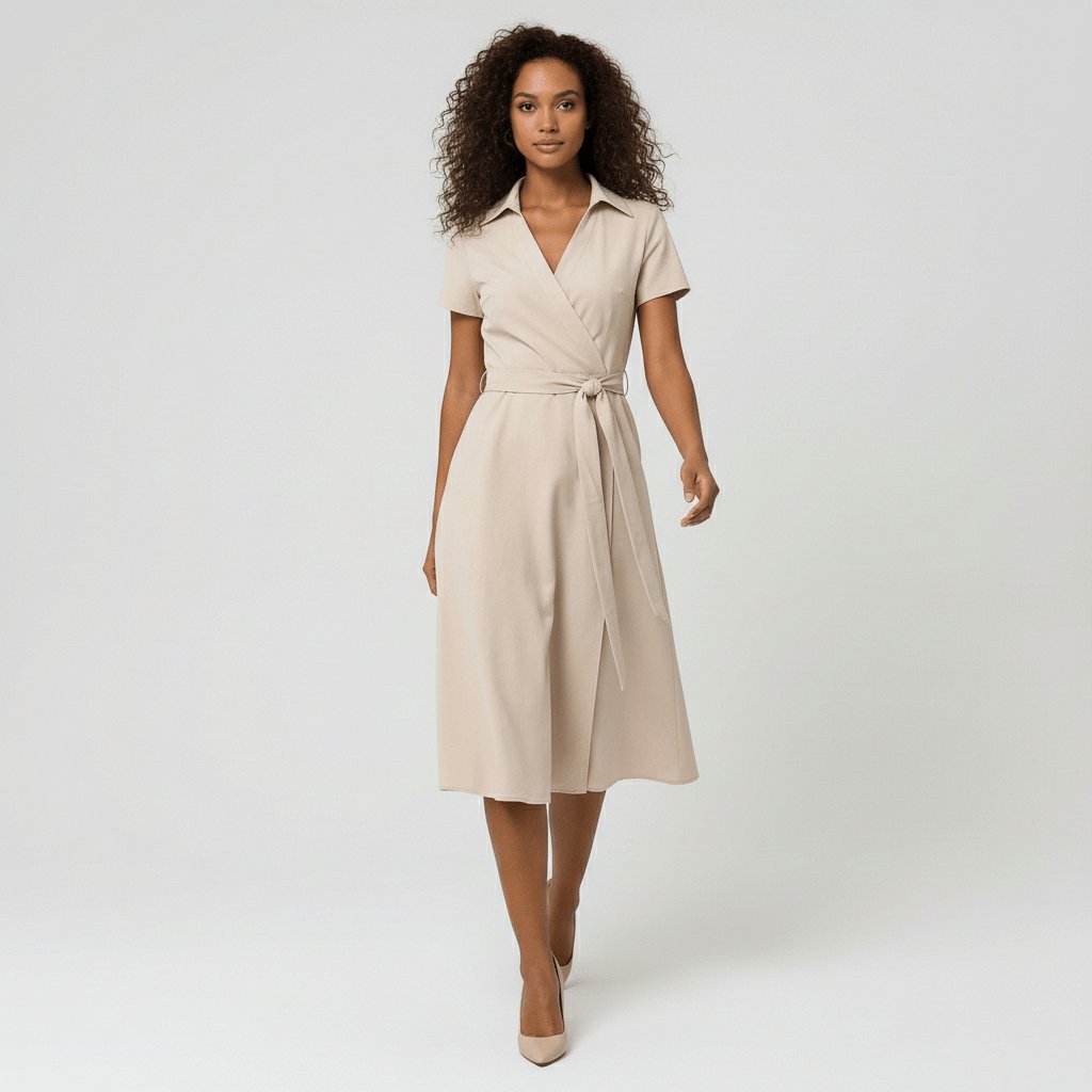 Sophie Wrap Midi Dress with V-Neck and Tie Waist