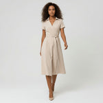 Sophie Wrap Midi Dress with V-Neck and Tie Waist