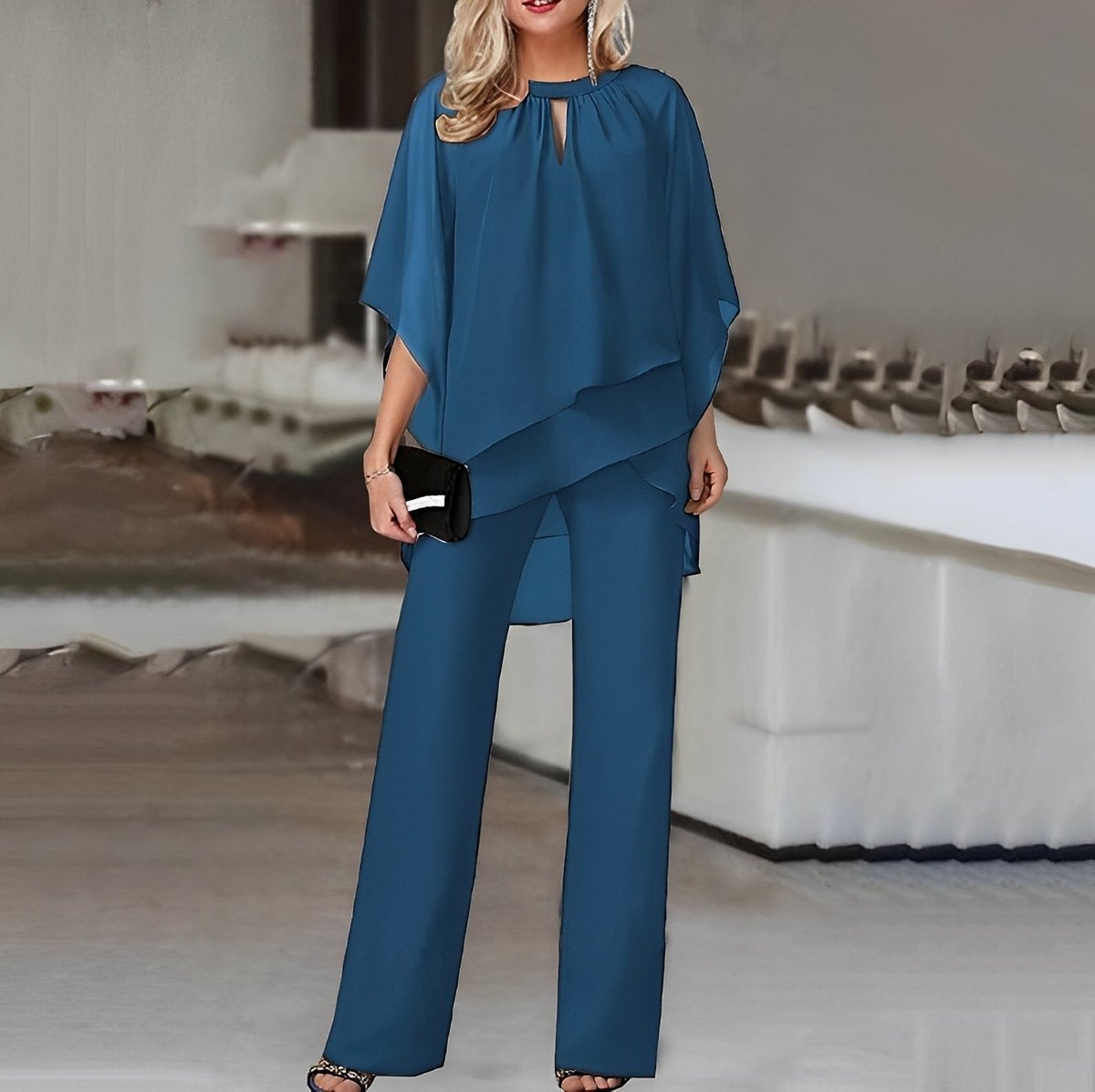 Mia Layered Chiffon Wide-Leg Pant Set