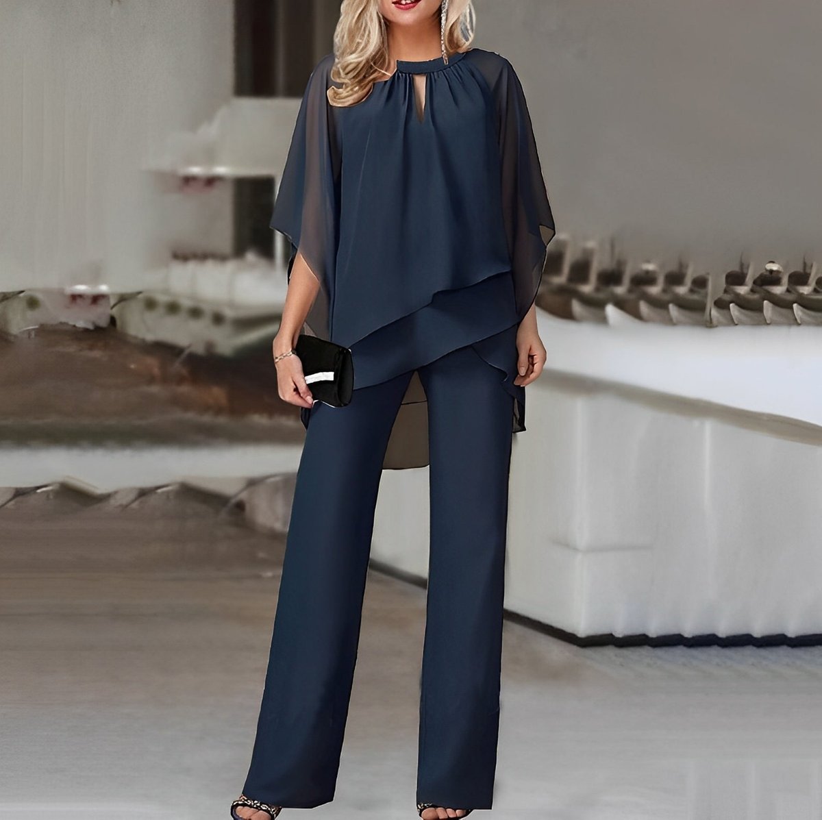 Mia Layered Chiffon Wide-Leg Pant Set