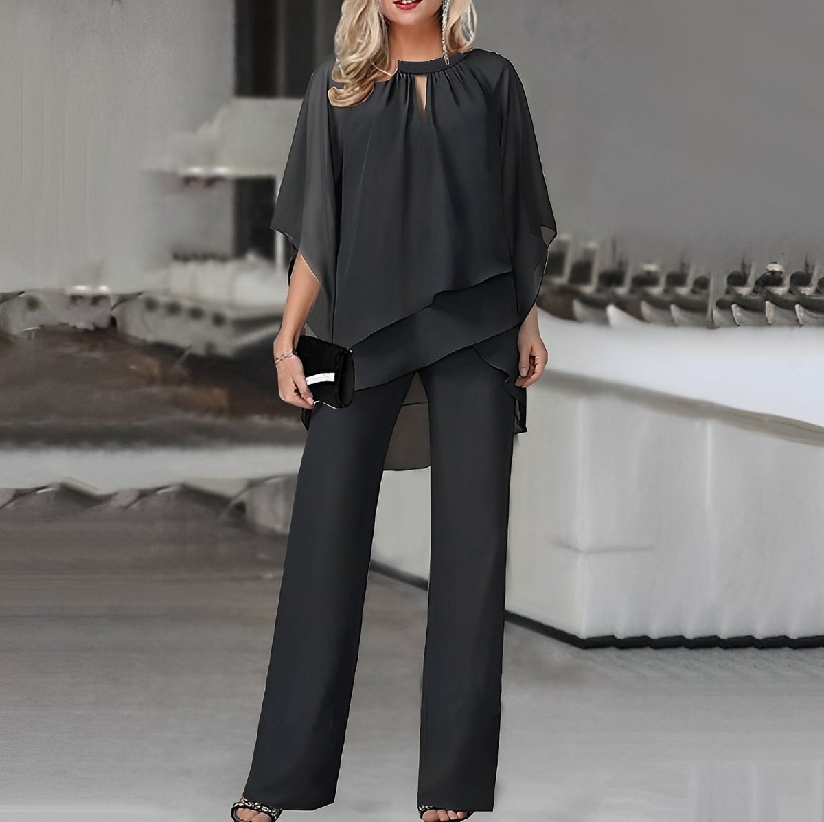 Mia Layered Chiffon Wide-Leg Pant Set