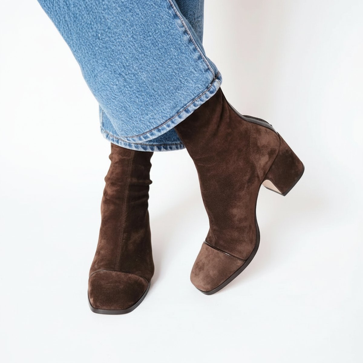 Charlotte Suede Block Heel Square-Toe Ankle Boots