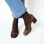 Charlotte Suede Block Heel Square-Toe Ankle Boots
