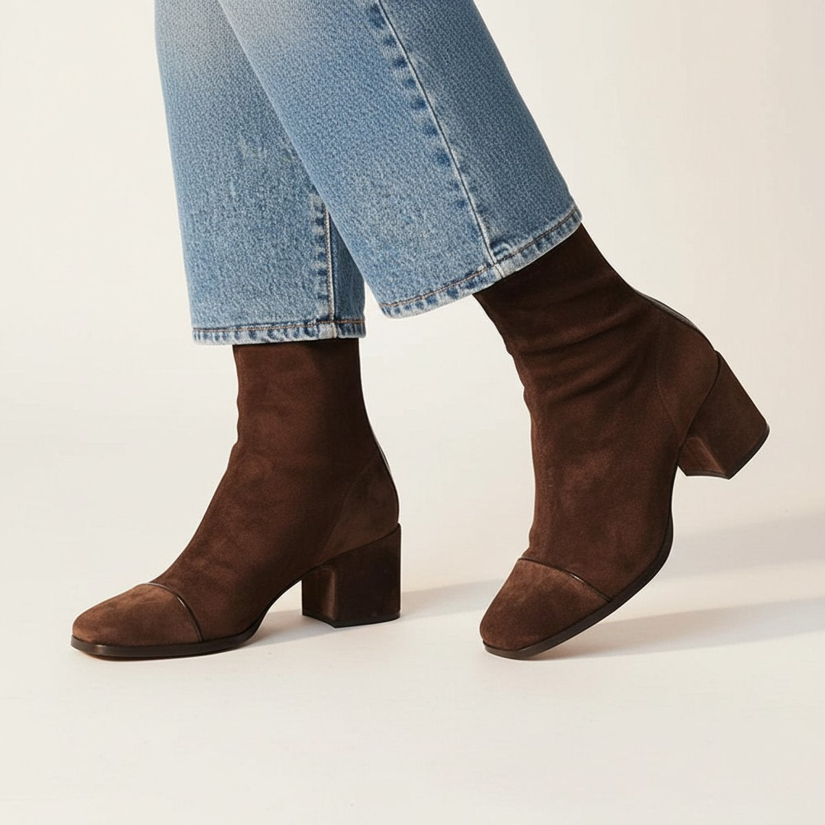 Charlotte Suede Block Heel Square-Toe Ankle Boots