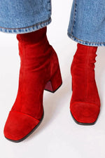 Luisa Suede Block-Heel Square-Toe Booties