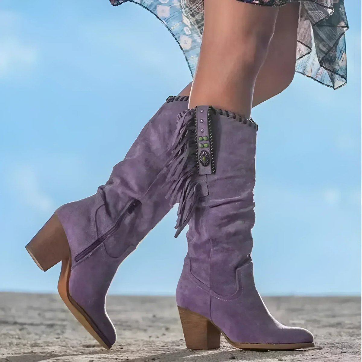 Frieda Fringed Suede Western Knee-High Boots