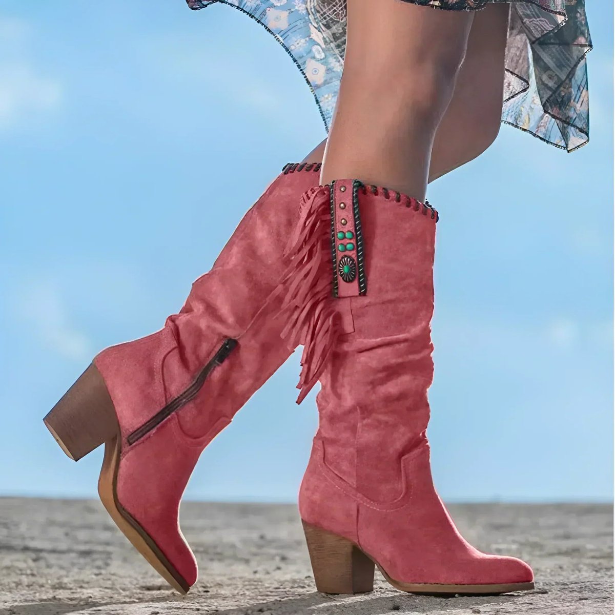 Frieda Fringed Suede Western Knee-High Boots