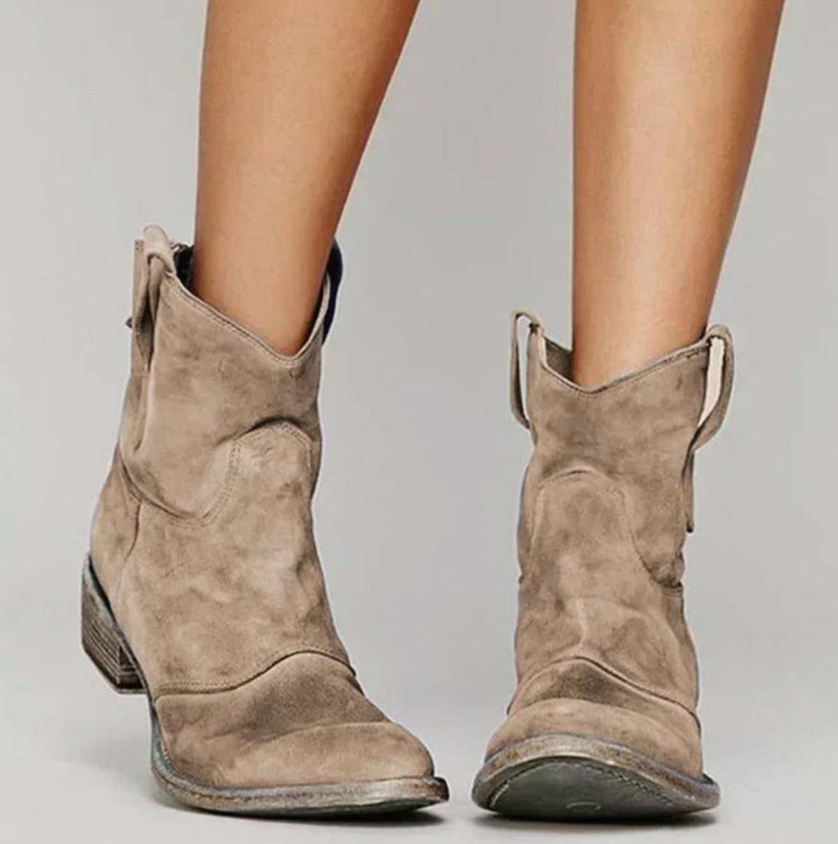 Luisa Suede Western Boots with Low Heel