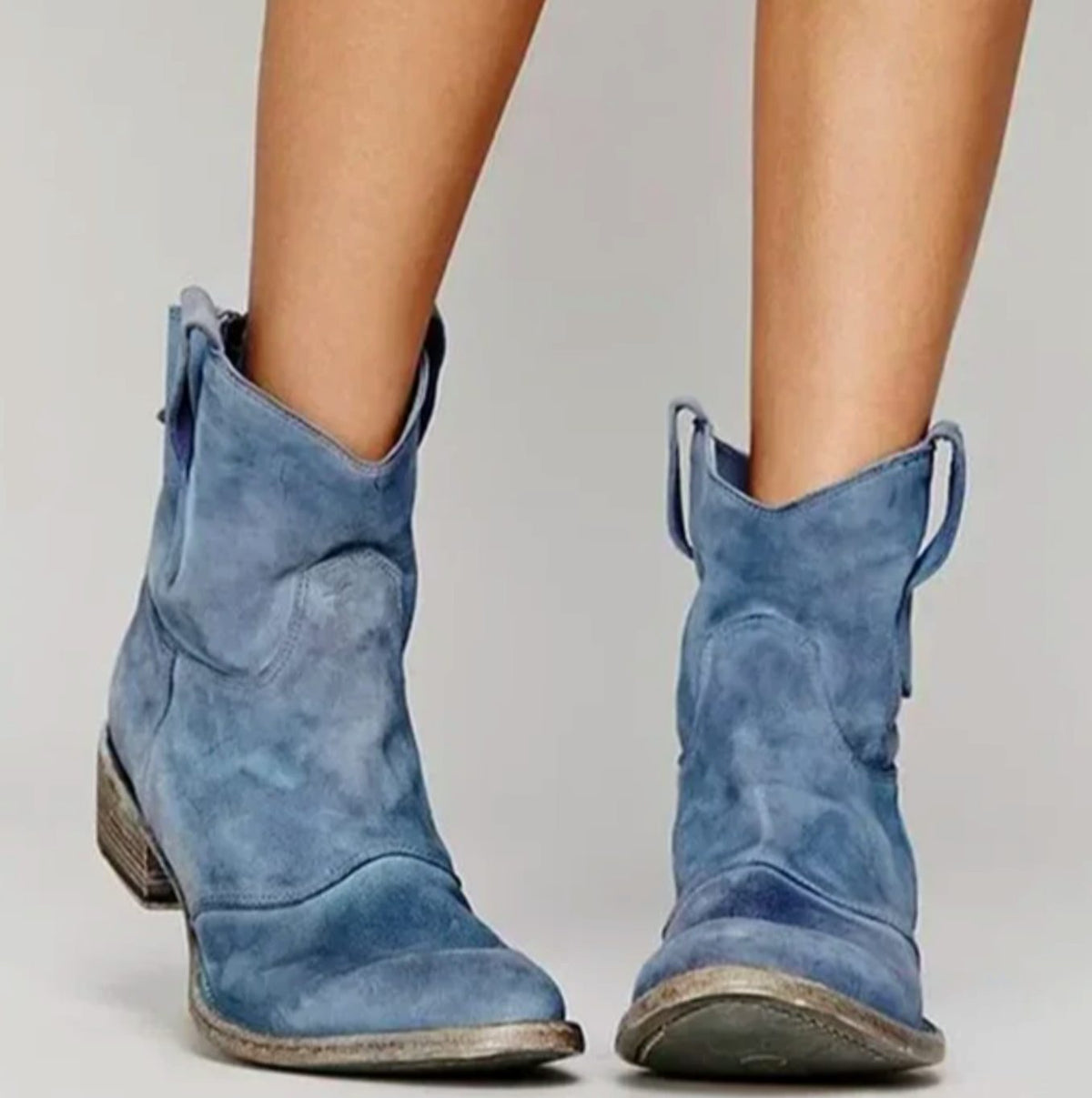 Luisa Suede Western Boots with Low Heel