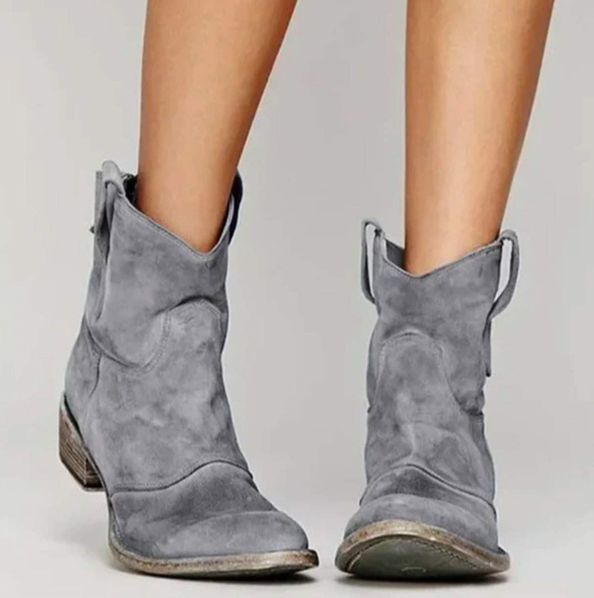 Luisa Suede Western Boots with Low Heel