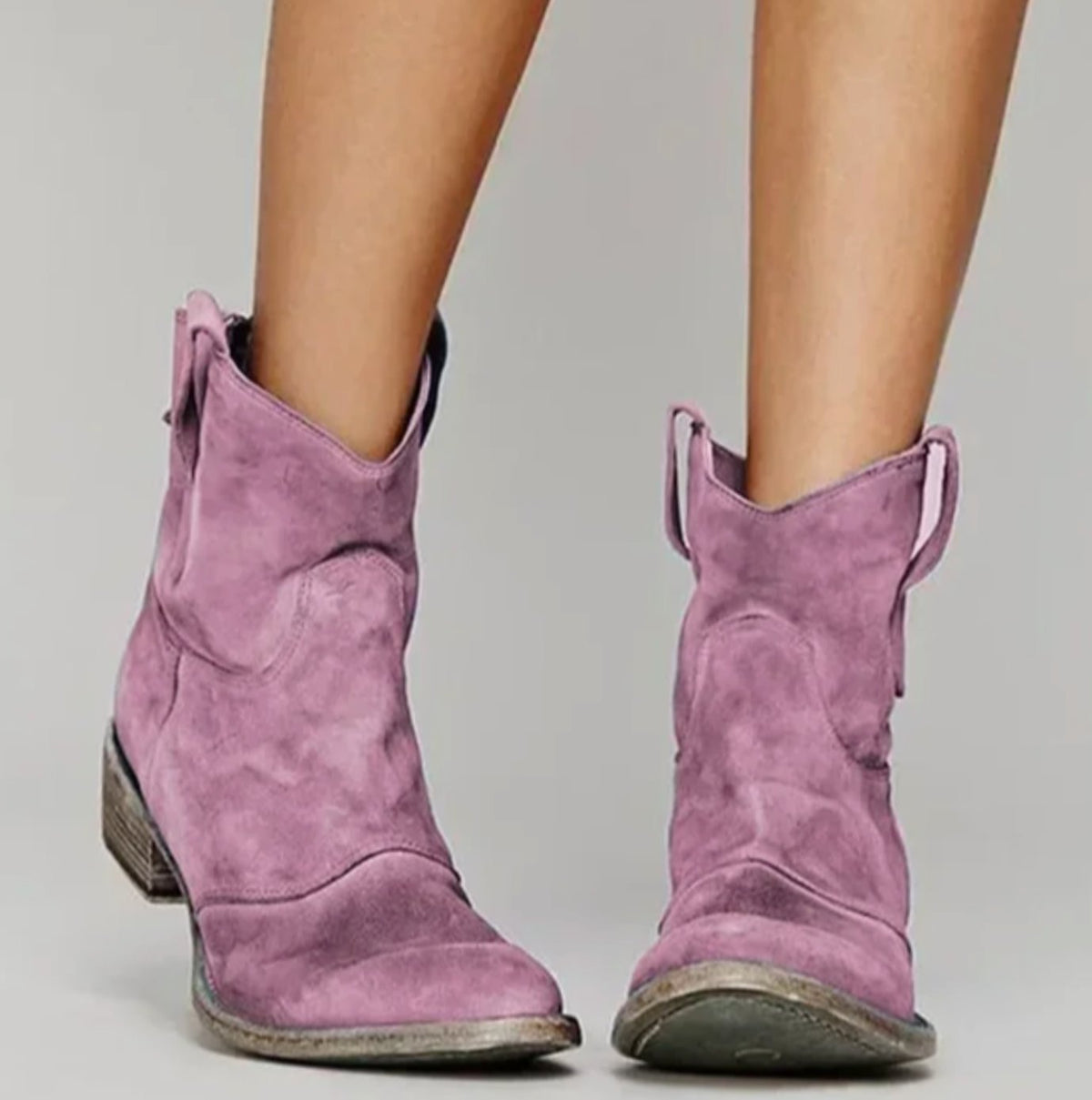 Luisa Suede Western Boots with Low Heel