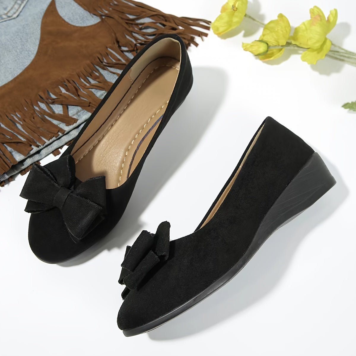 Lena Suede Bow Cushioned Slip-On Ballet Flats