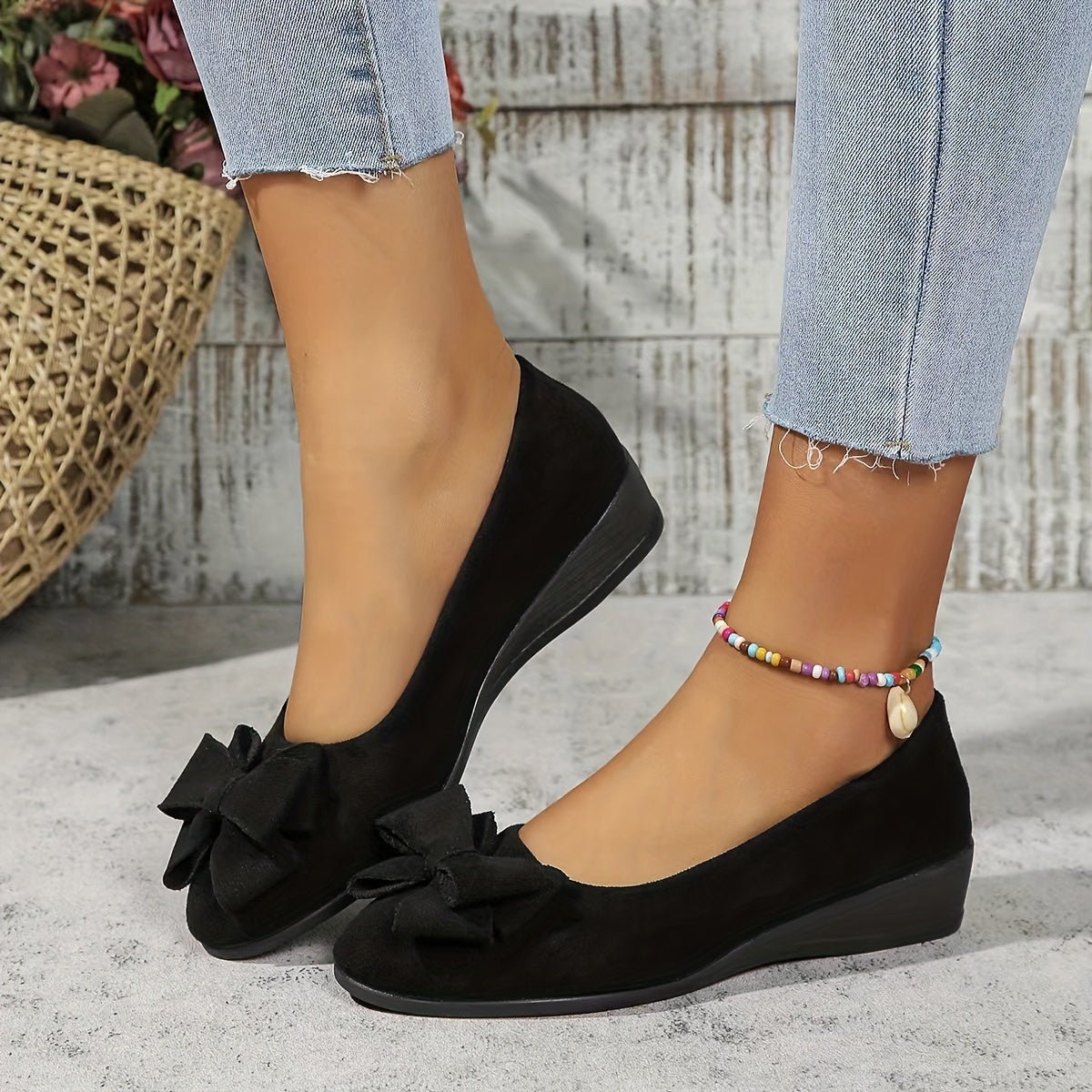 Lena Suede Bow Cushioned Slip-On Ballet Flats