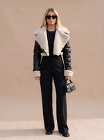 Nora Cropped Faux Leather Teddy Biker Jacket