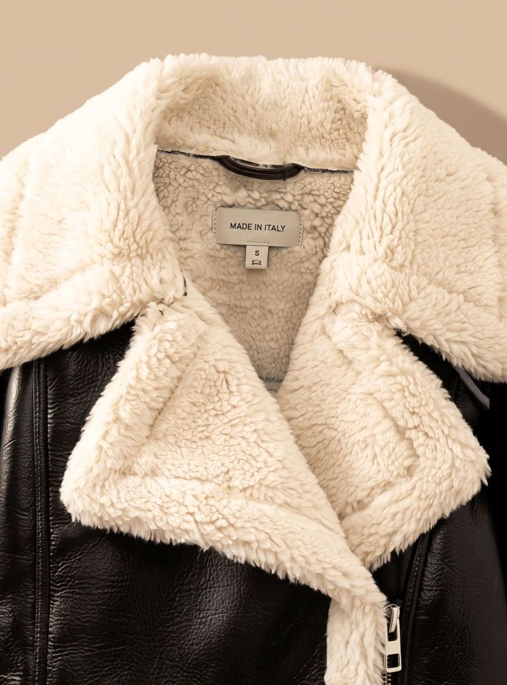 Nora Cropped Faux Leather Teddy Biker Jacket