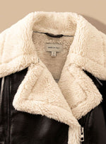 Nora Cropped Faux Leather Teddy Biker Jacket