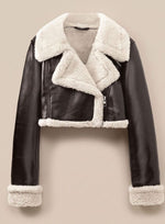 Nora Cropped Faux Leather Teddy Biker Jacket