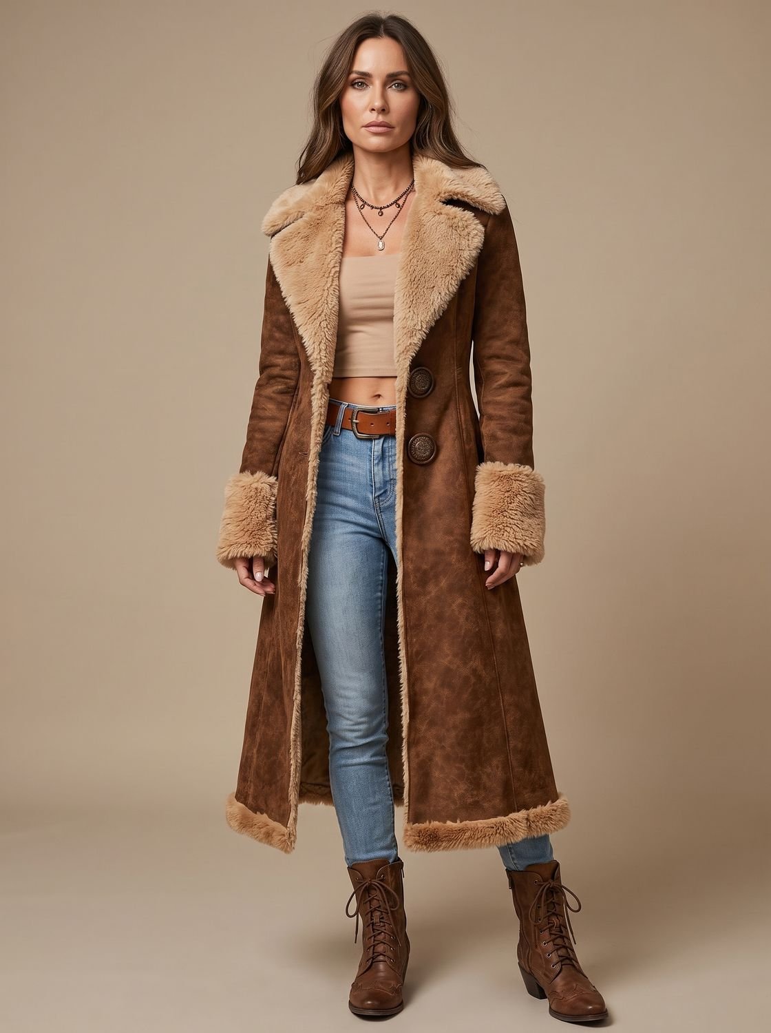Marie Long Faux Suede Shearling Coat
