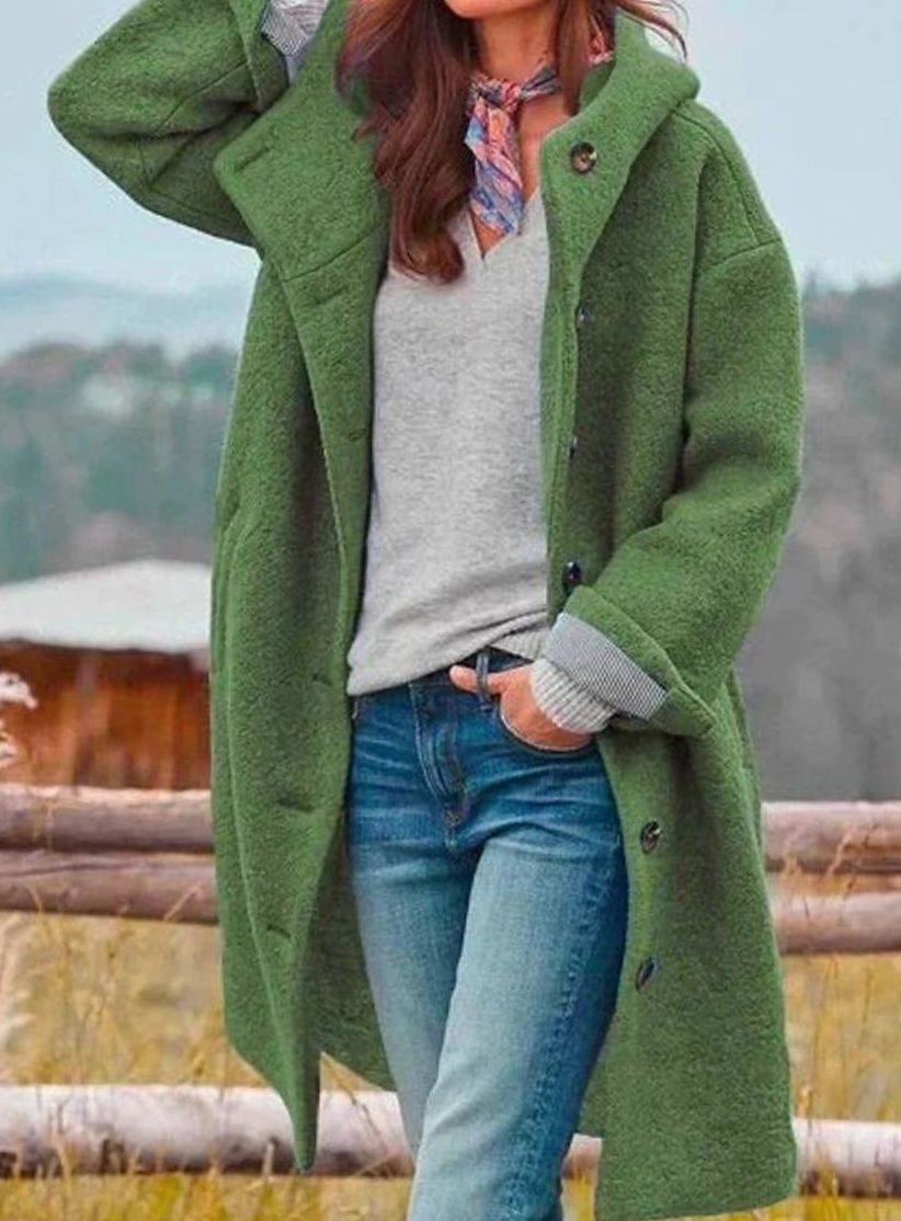 Mia Button-Front Hooded Wool Coat
