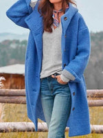 Mia Button-Front Hooded Wool Coat