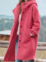 Mia Button-Front Hooded Wool Coat