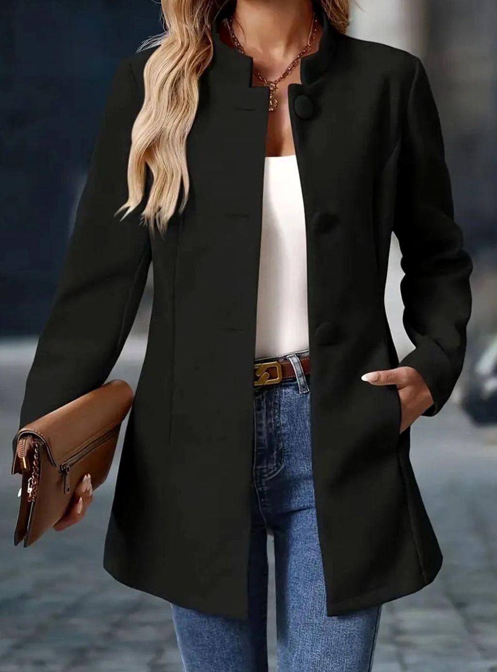 Amelie Button-Front Winter Coat with Stand Collar