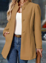 Amelie Button-Front Winter Coat with Stand Collar