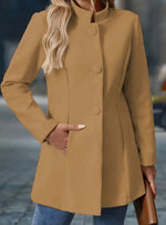Amelie Button-Front Winter Coat with Stand Collar