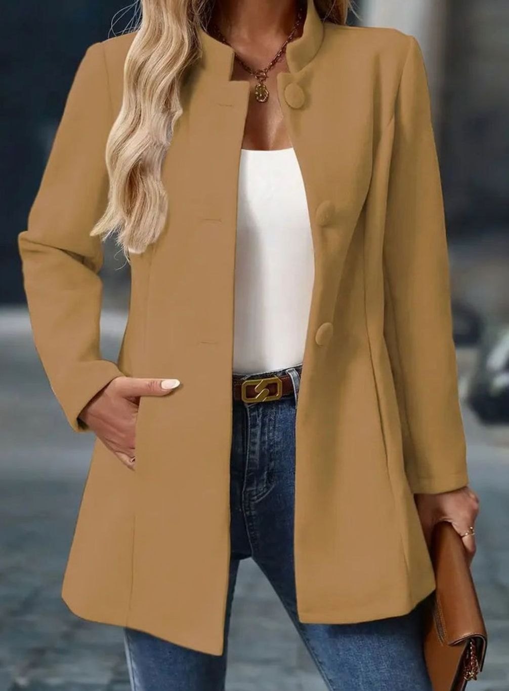 Amelie Button-Front Winter Coat with Stand Collar