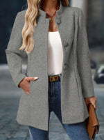 Amelie Button-Front Winter Coat with Stand Collar