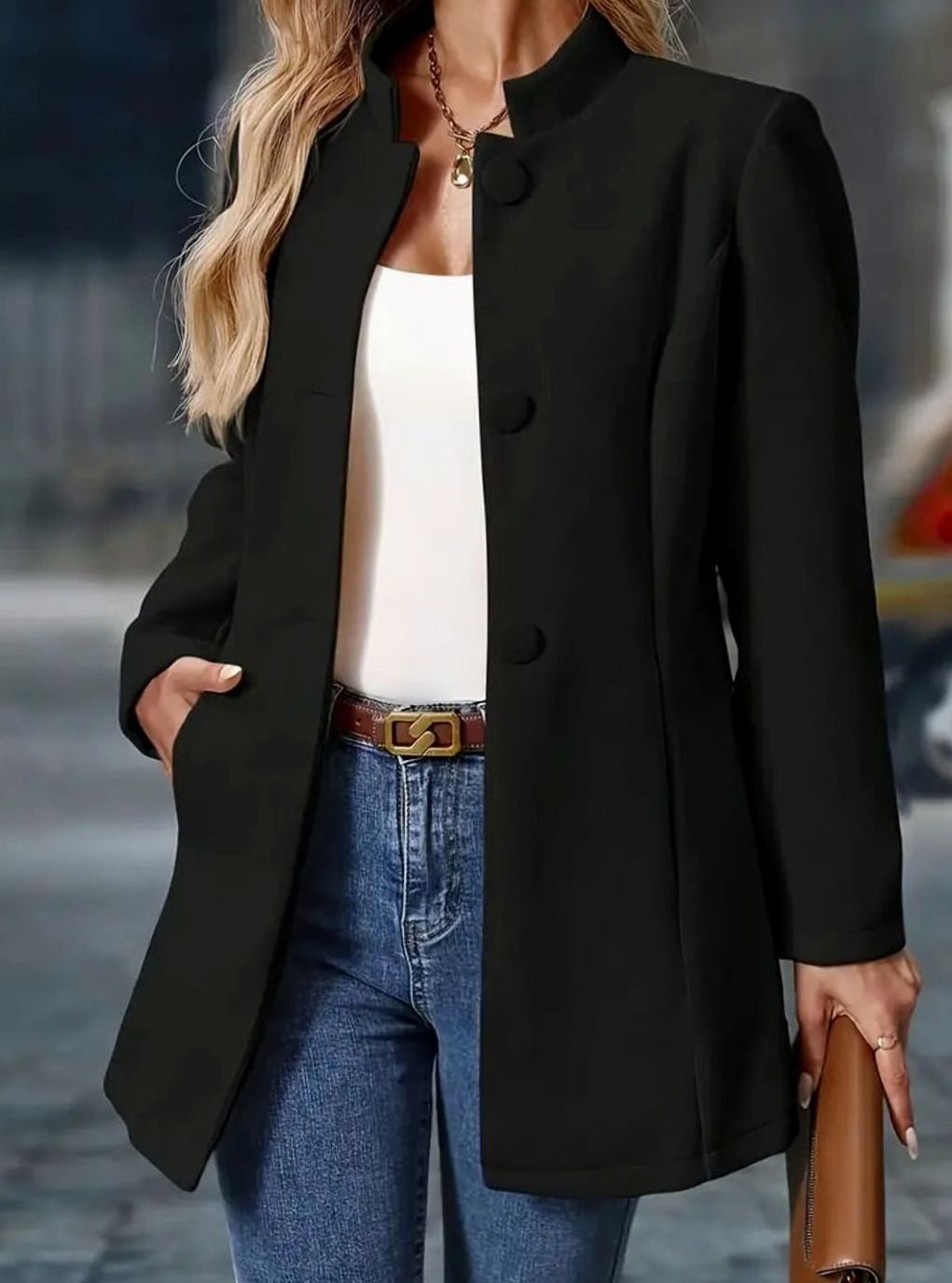 Amelie Button-Front Winter Coat with Stand Collar