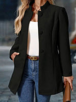 Amelie Button-Front Winter Coat with Stand Collar