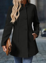 Amelie Button-Front Winter Coat with Stand Collar