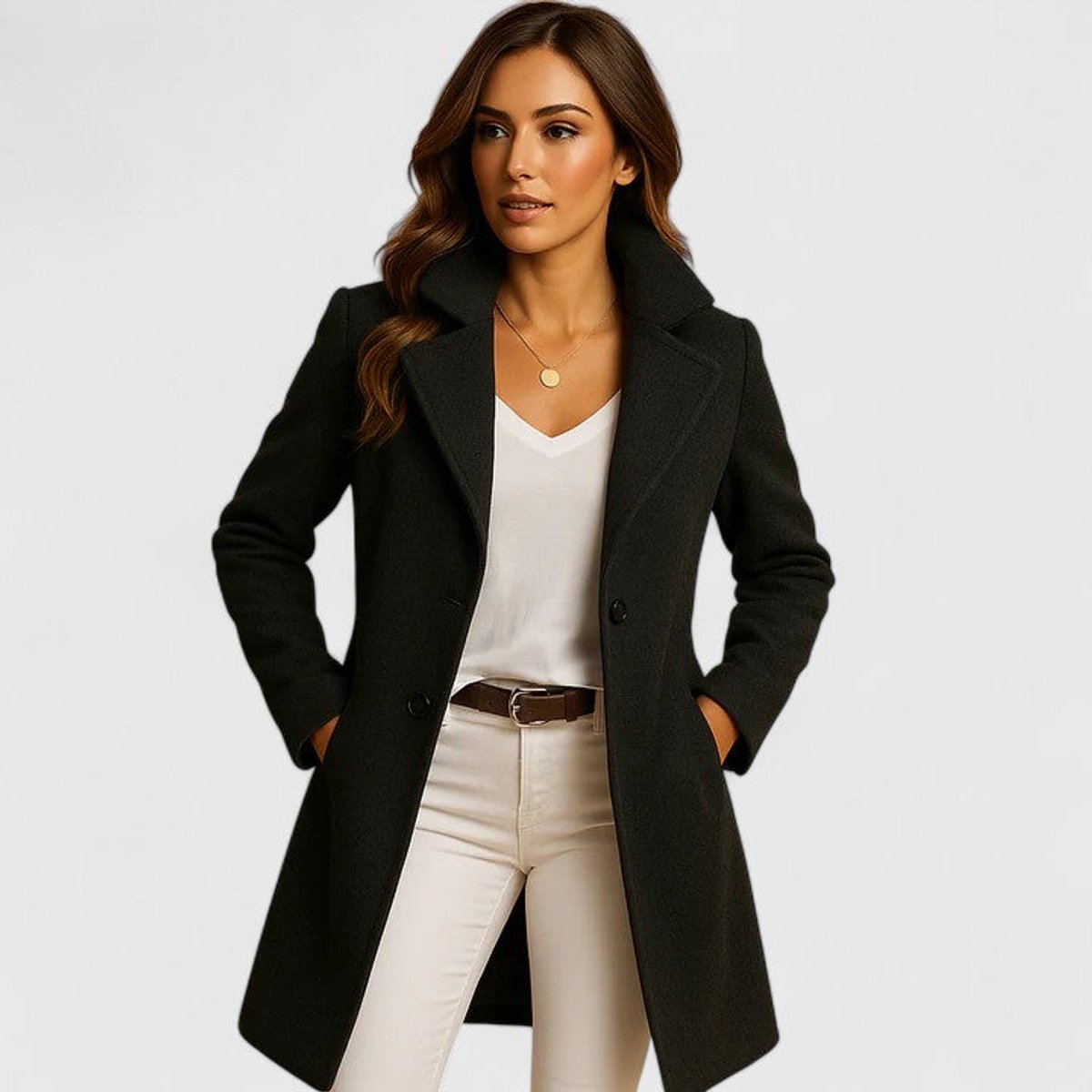 Frieda Elegant Long Button-Front Coat