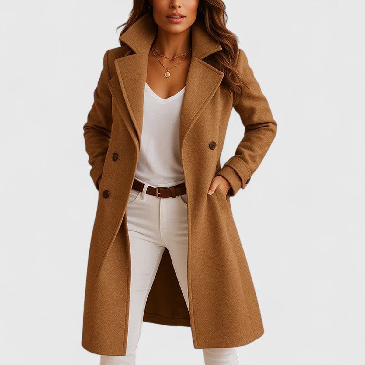 Frieda Elegant Long Button-Front Coat