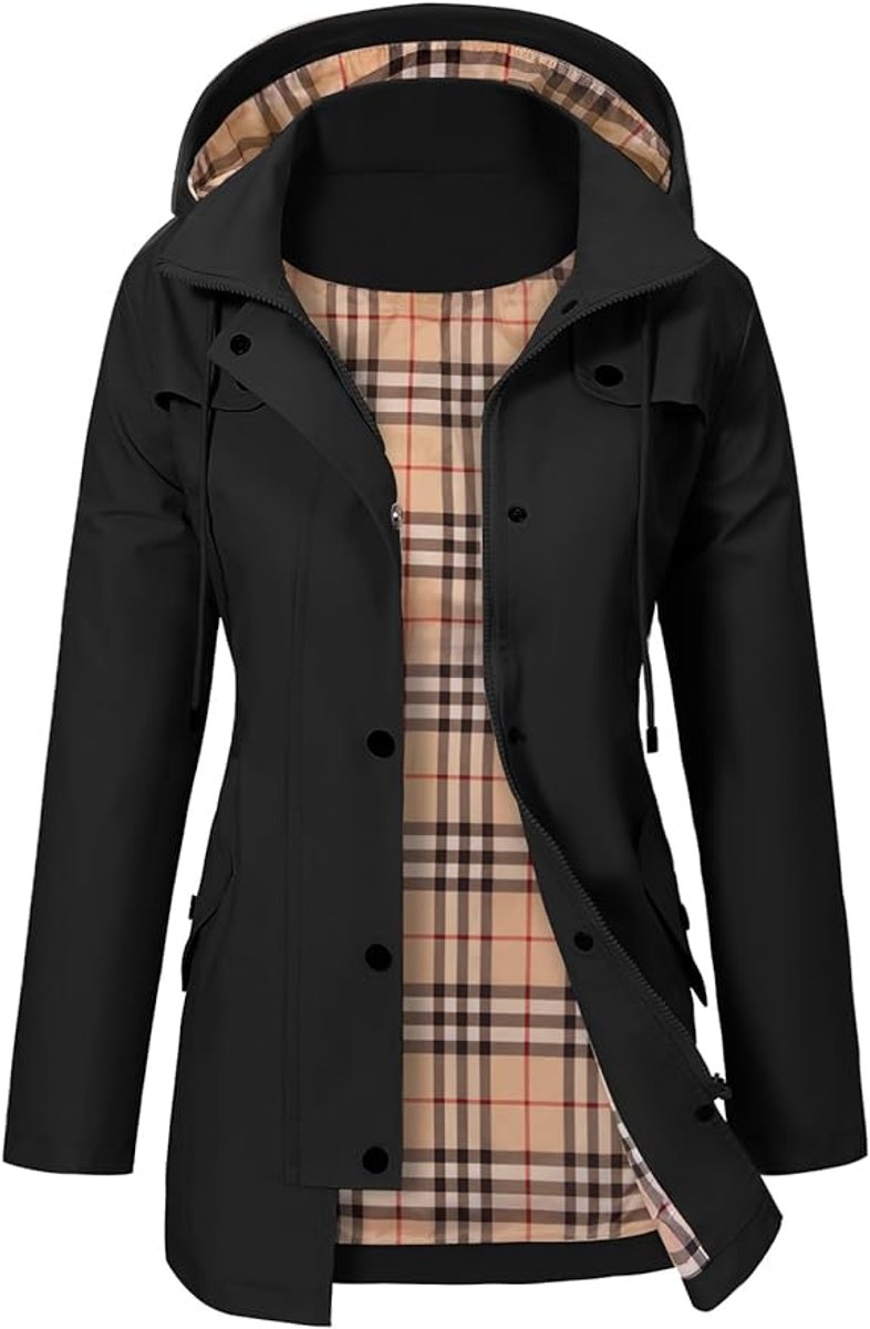 Elisabeth Plaid-Lined Waterproof Rain Coat