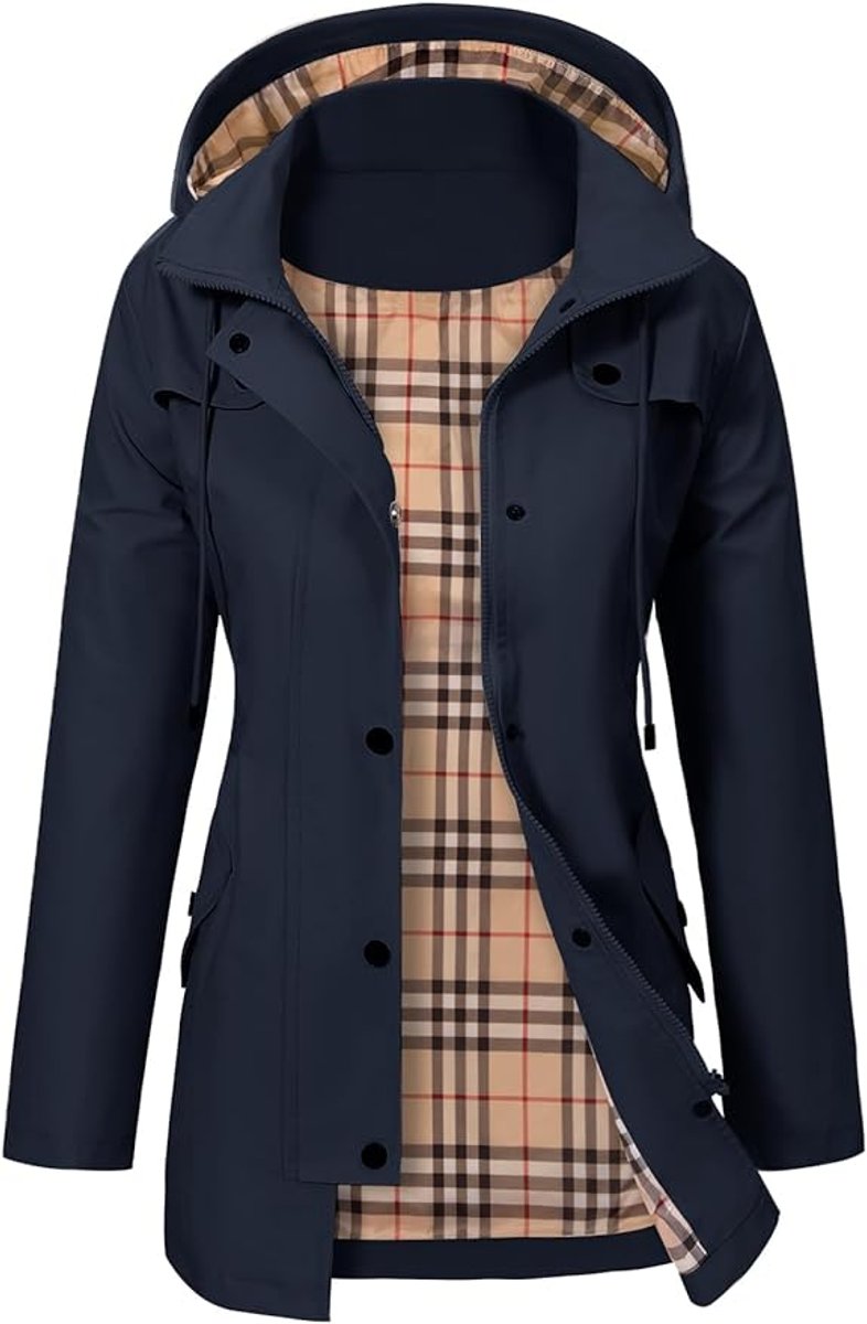 Elisabeth Plaid-Lined Waterproof Rain Coat