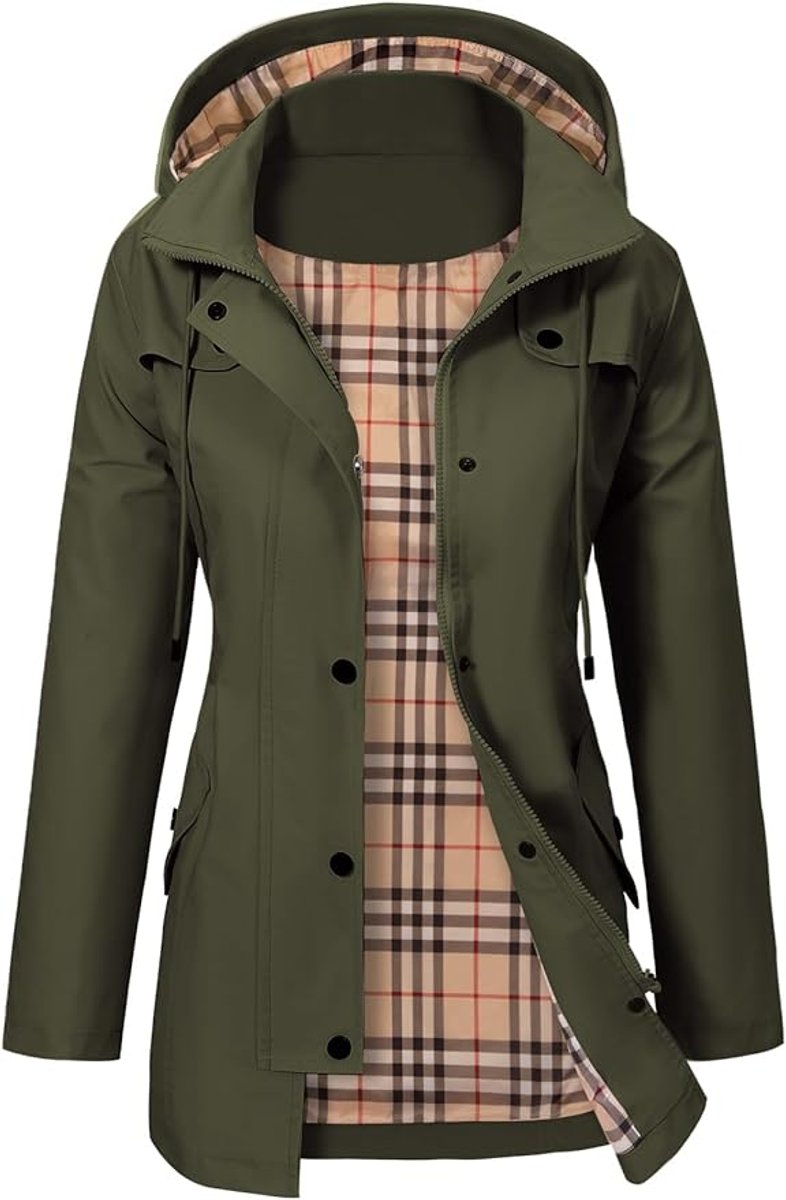 Elisabeth Plaid-Lined Waterproof Rain Coat