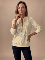 Emilia Slim Fit Floral Zip Sweater