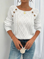 Leonie Cable-Knit Raglan Sweater with Button Detail