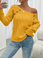 Leonie Cable-Knit Raglan Sweater with Button Detail