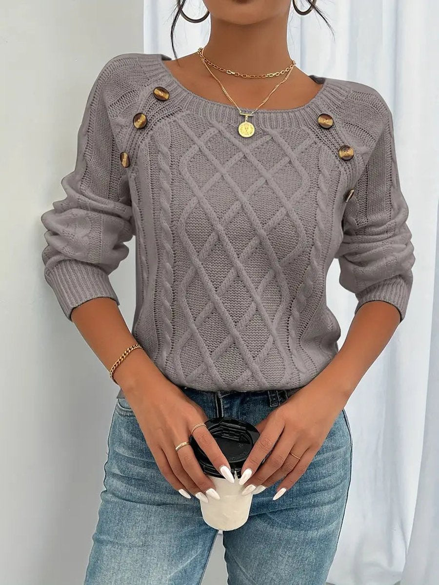 Leonie Cable-Knit Raglan Sweater with Button Detail