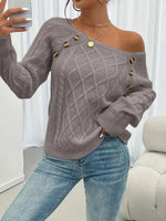 Leonie Cable-Knit Raglan Sweater with Button Detail
